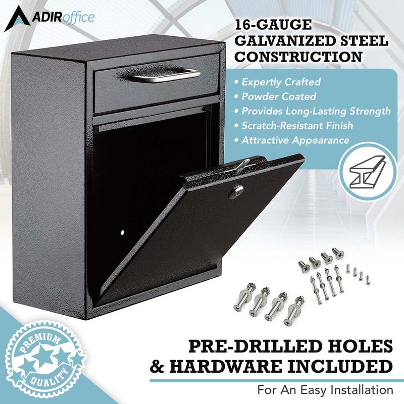 AdirOffice Wall Mount Mailbox - Mailbox with Lock and Keys- Durable Wall Mounted Locking Mailbox and Cash Drop Box for House, Apartments and Bussiness After Hours Deposits - Image 2